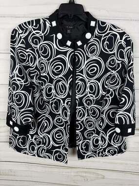 Le Bos Black & White Swirl Print Embellished Collar Jacket Size 24W